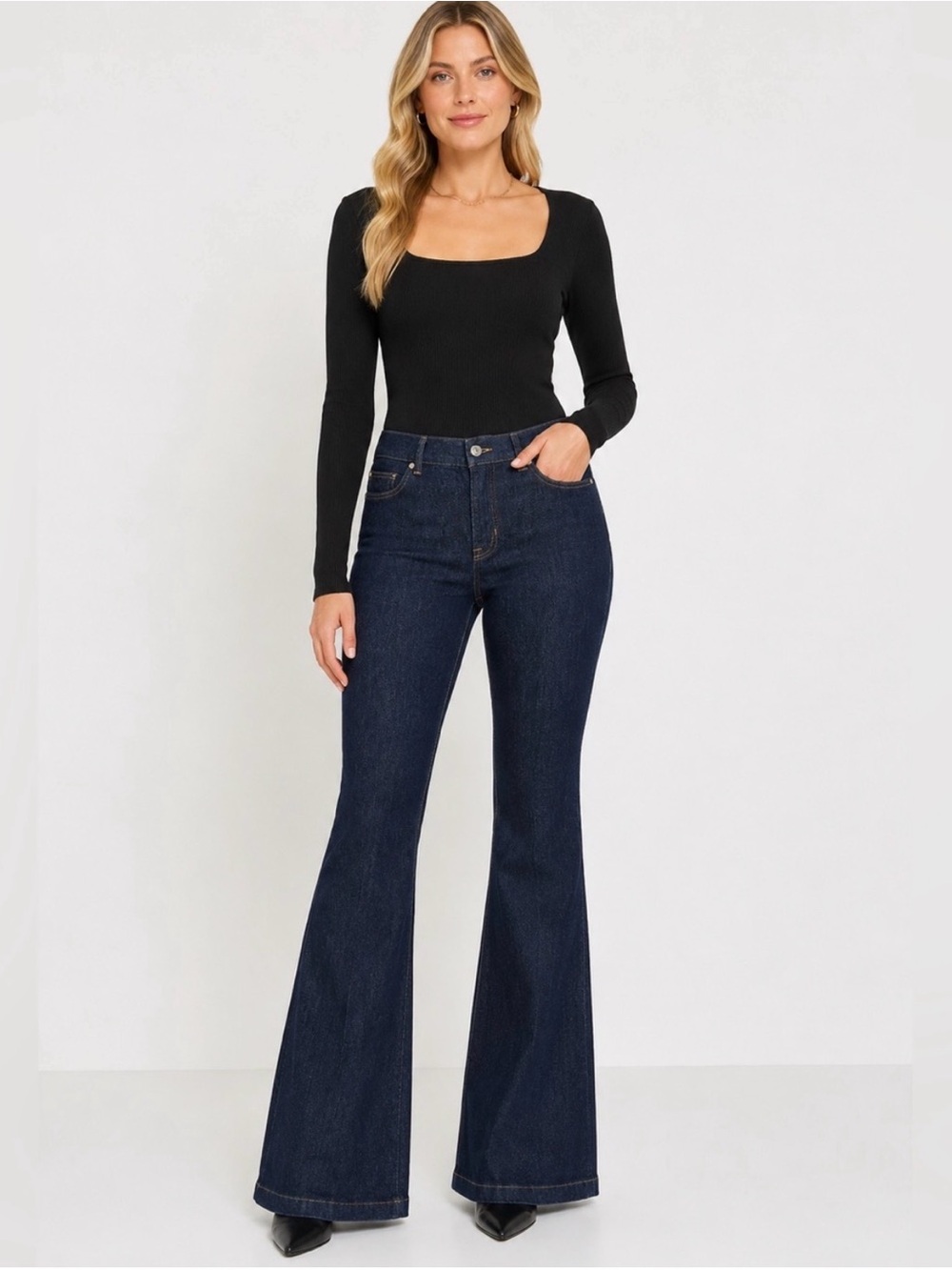 SPANX Dark Indigo shaping Flare pull-on Jeans size L